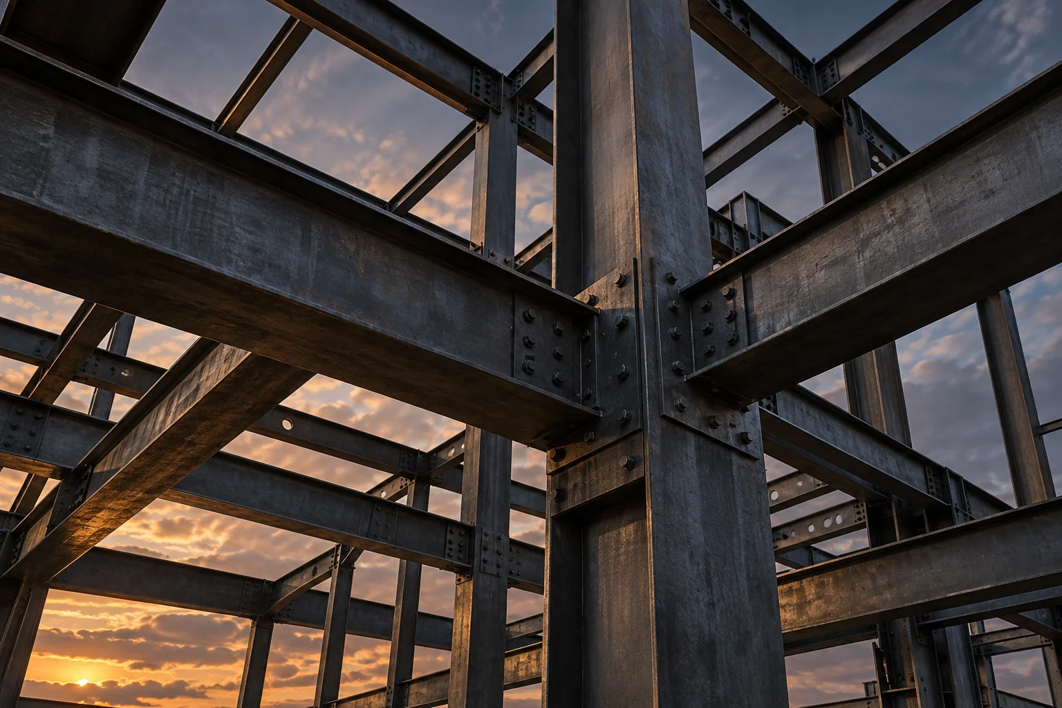 Architectural concept showing the connections in a contemporary steel frame